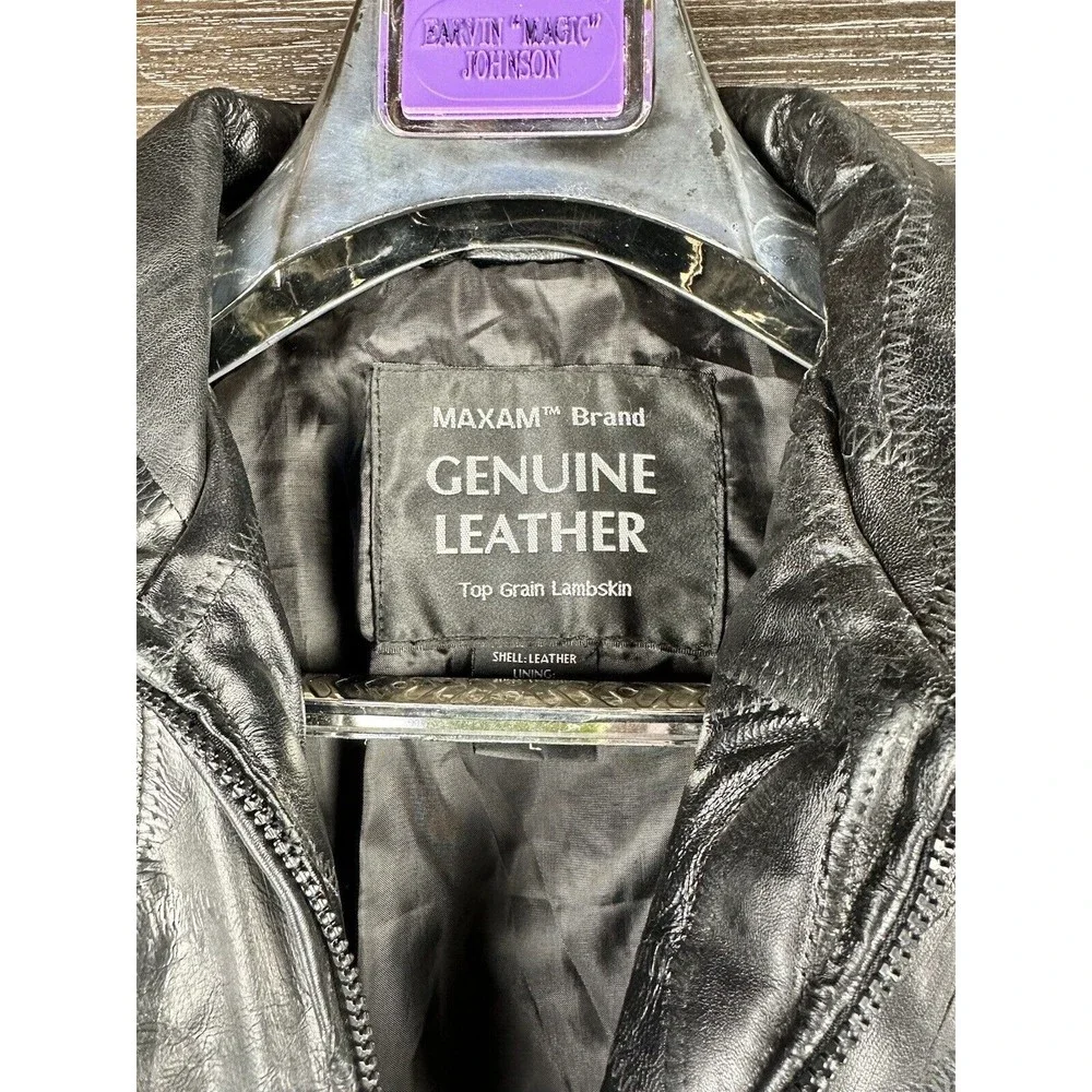 Vintage‎ Maxam Brand Leather Jacket Mens L Black Italian Mosaic Grain Lambskin